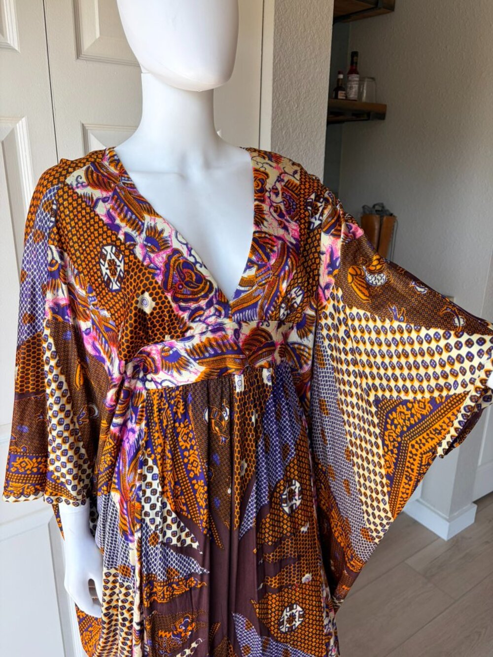 Vintage 70's Colorful Pattern Kaftan Maxi Dress - Picture 14 of 16
